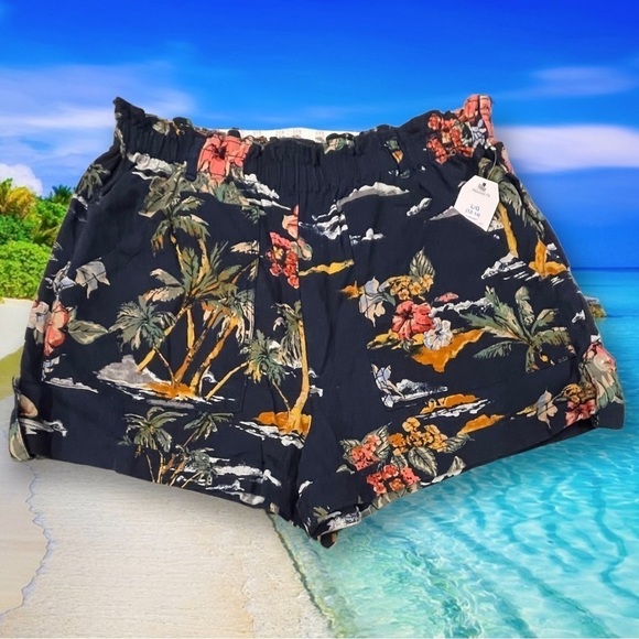 Time and Tru Pants - Hawaiian Print Size L (12-14) Linen/Rayon Shorts NWT